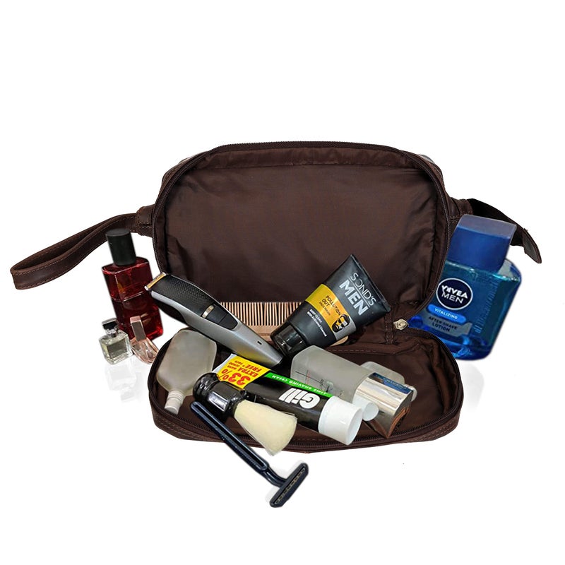 cuero Genuine Buffalo Leather Unisex Toiletry Bag Travel Dopp Kit Made With High Class Buffalo Leather (dark brown) - Image 5